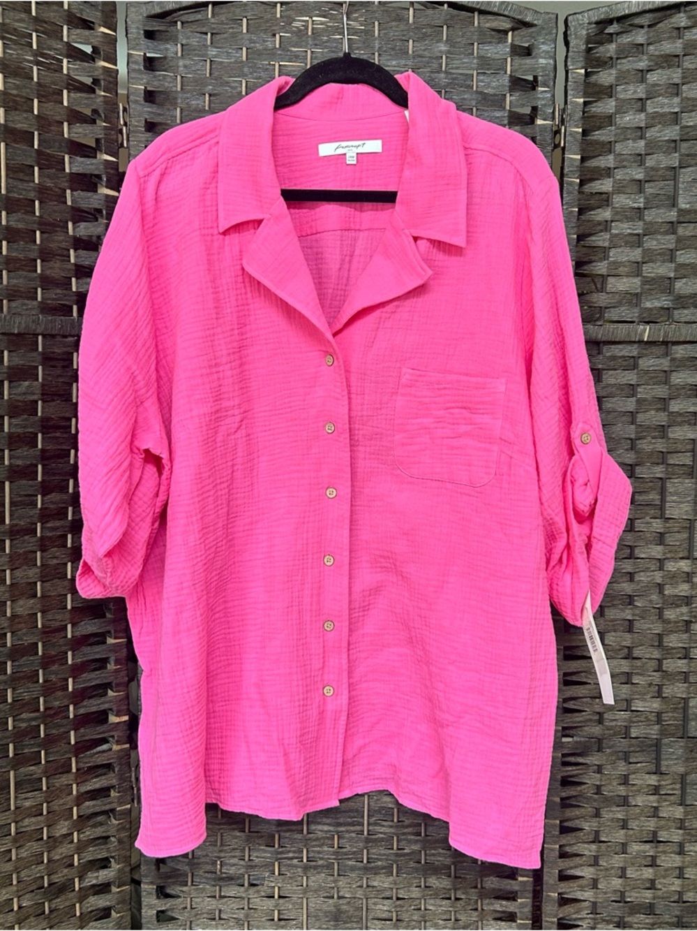 Foxcroft pink cotton shirt size 24W brand new button down pocket summer
